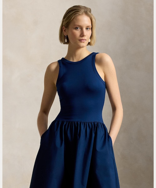Ralph Lauren 青 ドレス XS ポンチボディス スリーブレス ドレス｜ポロ ラルフ ローレンの通販