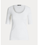 リブニット コットンブレンド エルボースリーブ Tシャツ
