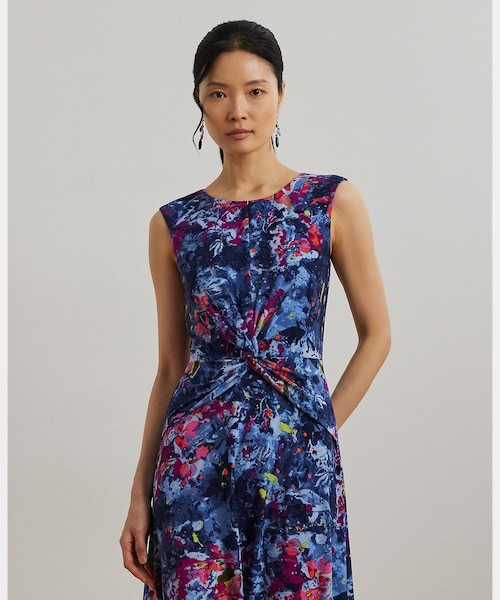 ラルフローレン 花柄サープリス ジャージー ドレス RALPH LAUREN｜フローラル ツイストフロント ストレッチ