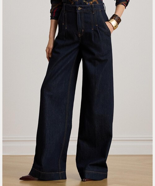 Ralph Laurenベルテッド プリーテッド ワイドレッグ デニム パンツ Ralph Laurenベルテッド プリーテッド ワイドレッグ デニム パンツ