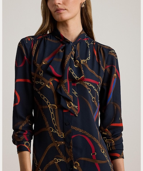 プリント ジョーゼット タイネック シャツドレス｜ローレン ラルフ