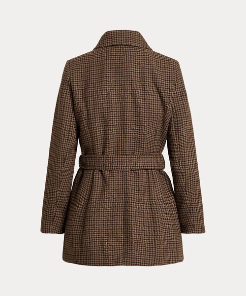 チェックド ダブルブレステッド ウールブレンド コート｜ローレン