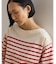 ストライプド ジャージー ボートネック トップ
