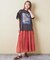 32/-OE天竺 花柄 メッシュ 袖切替 グラフィック Tシャツ
