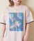 32/-OE天竺 花柄 メッシュ 袖切替 グラフィック Tシャツ