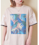 32/-OE天竺 花柄 メッシュ 袖切替 グラフィック Tシャツ