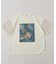32/-OE天竺 花柄 メッシュ 袖切替 グラフィック Tシャツ