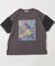 32/-OE天竺 花柄 メッシュ 袖切替 グラフィック Tシャツ