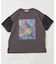 32/-OE天竺 花柄 メッシュ 袖切替 グラフィック Tシャツ