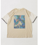 32/-OE天竺 花柄 メッシュ 袖切替 グラフィック Tシャツ