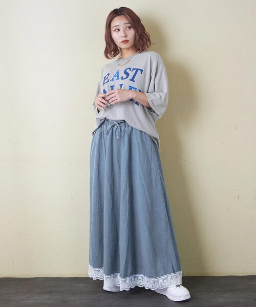 【Courreges】マルチ フレックス デニム ミディスカート デニム 裾レース スカート｜キューブシュガーの通販｜&mall
