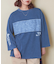 インディゴ 天竺 布帛 切替 7分袖 Tシャツ