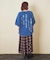 インディゴ 天竺 バックプリント ランタンスリーブ Tシャツ
