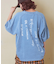 インディゴ 天竺 バックプリント ランタンスリーブ Tシャツ