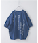 インディゴ 天竺 バックプリント ランタンスリーブ Tシャツ