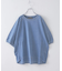インディゴ 天竺 バックプリント ランタンスリーブ Tシャツ