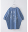 インディゴ 天竺 バックプリント ランタンスリーブ Tシャツ