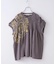 32/-天竺 ロゴプリント シャーリング フレンチスリーブ Tシャツ
