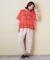 26/-天竺 パウダー加工 裾ギャザー ロゴ Tシャツ