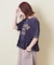 26/-天竺 パウダー加工 裾ギャザー ロゴ Tシャツ