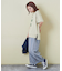 26/-天竺 パウダー加工 裾レイヤード ロゴ Tシャツ