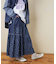 ライトデニム 抜染プリント 切替 ギャザースカート