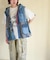 デニム パッチワーク フード ベスト