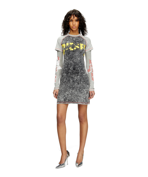 DIESEL>>Diesel D-Lamante Vネック ミニドレス DIESEL>>Diesel D-Lamante Vネック ミニドレス