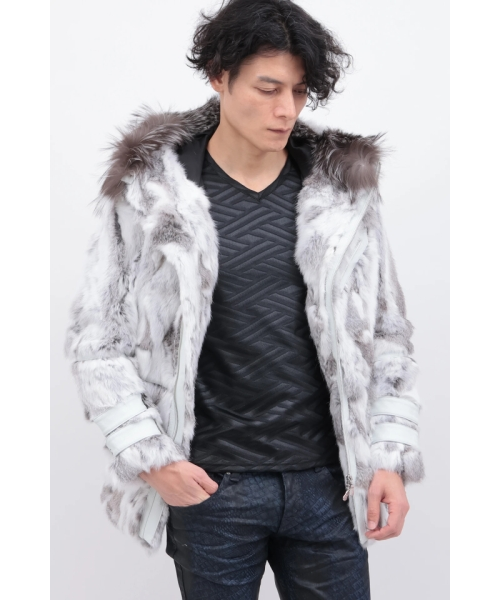 【極美品】トルネードマート ファム ラビットファー ジャケット レザー 38 M TORNADO MART∴ハーフラックスラビットファーブルゾン｜トルネード