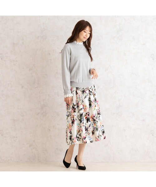 フロッキープリントフレアスカート｜ローズティアラの通販｜&mall