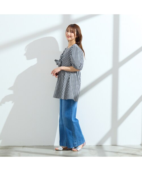 PRISCIRA BUS／プリシラバスのギンガムチェックバックリボンブラウス　手洗い出来ます！ forksy.シアーギンガムチェックリバーシブルフリルトートバック