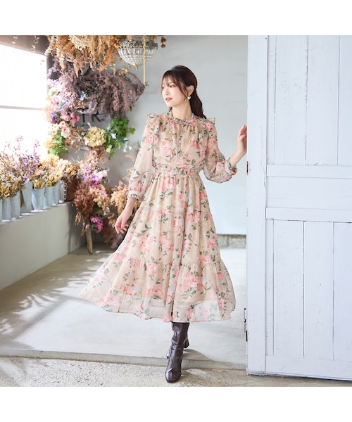 手洗いOK】ボタニカル風フラワーワンピース｜ローズティアラの通販