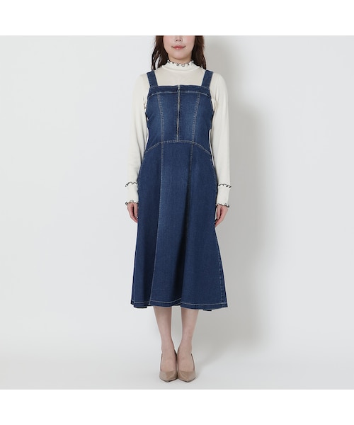 美品♡ピサーノ(PISANO) デニムジャンパースカート♡ローズティアラ♡ 伸縮性◎】フレアデニムジャンパースカート｜ローズティアラの