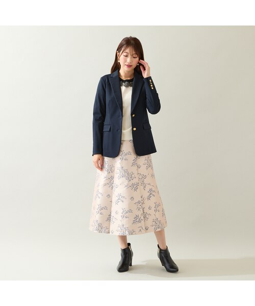 ローズティアラ ジャケット テーラードジャケット パール付きノーカラーブルゾン ローズティアラ(Rose Tiara) レディース ノーカラージャケット