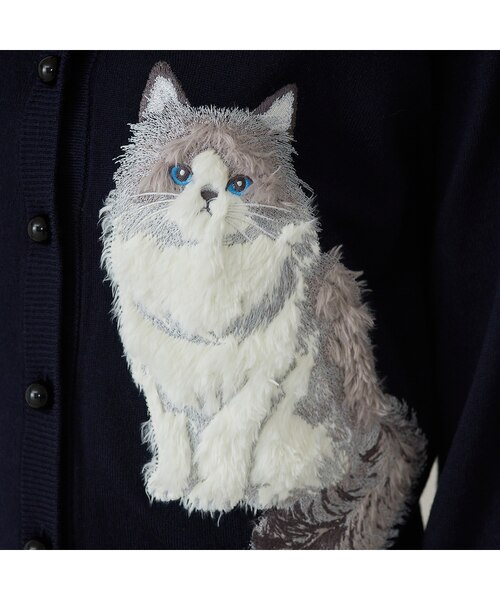 伊太利屋のラインストーンボタンと猫ボタンのカーディガン11号 伊太利屋のラインストーンボタンと猫ボタンのカーディガン11号 - メルカリ