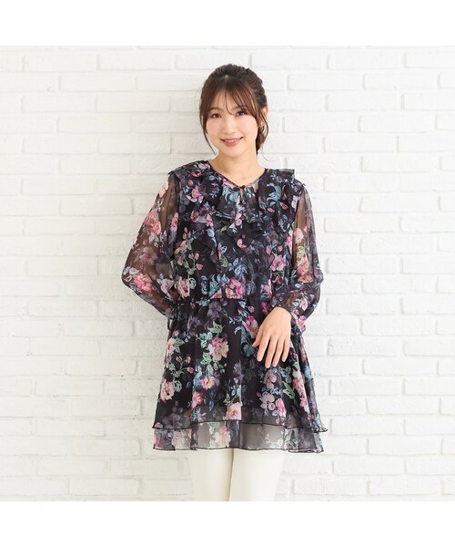 オリジナルプリントフリルチュニック｜ローズティアラの通販｜&mall