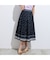 裾配色ボーダー ドットプリントフレアスカート