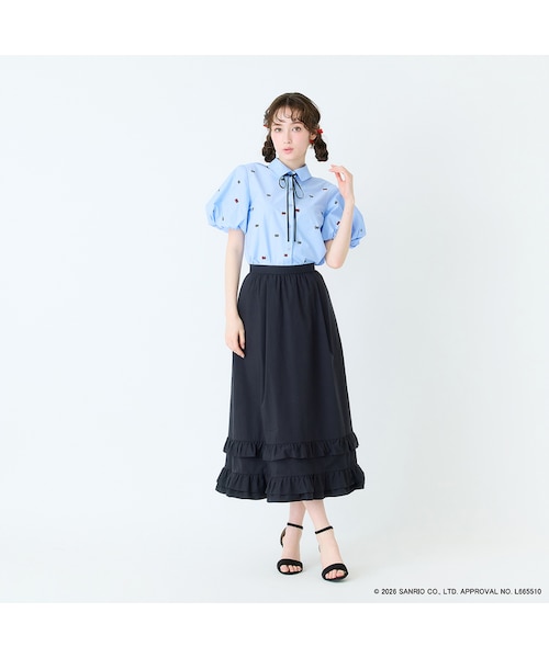 ローズティアラ Jolly Poupee *キティ柄バックティアードブラウス HELLO KITTY】ハローキティ リボン刺繍ブラウス｜ローズティアラの通販