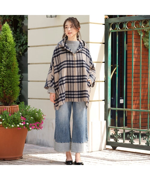 シャギーチェック・ポンチョ風ジャケット｜ジュニアーオンライン