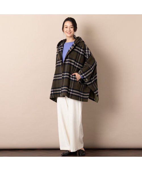 シャギーチェック・ポンチョ風ジャケット｜ジュニアーオンライン