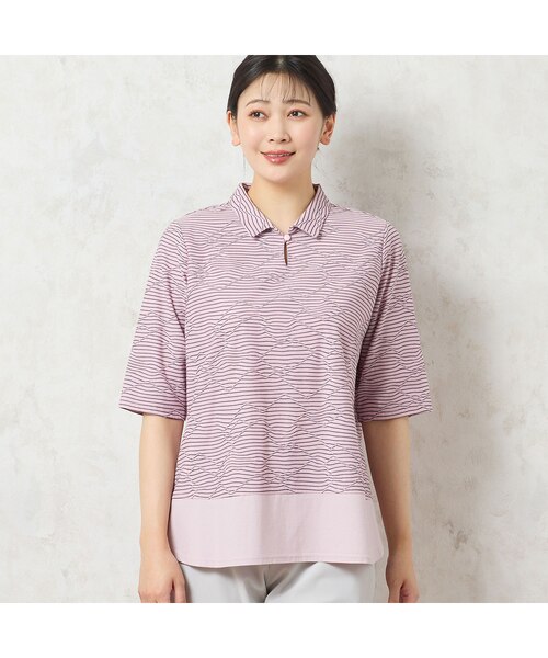 allegri ピンク ジッパー付きシャツ サイズ50 限定カラーあり・洗える・日本製】ボーダージャカードスキッパー