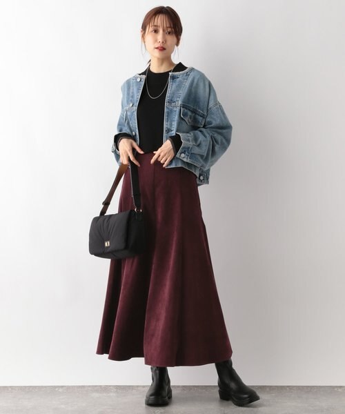 ◇S-cubism◇冷蔵庫◇木目調ダークウッド◇大阪兵庫京都奈良滋賀和歌山◇ 軽やかコーデュロイフレアスカート/140381｜グローバルワークの
