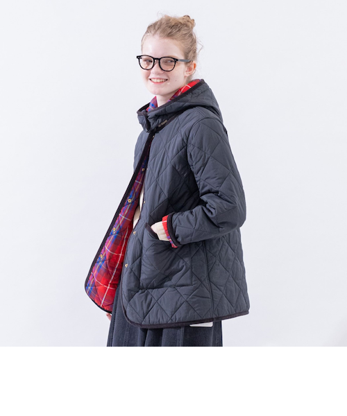 タータンチェック柄フード付きキルトジャケット/Afternoon Tea