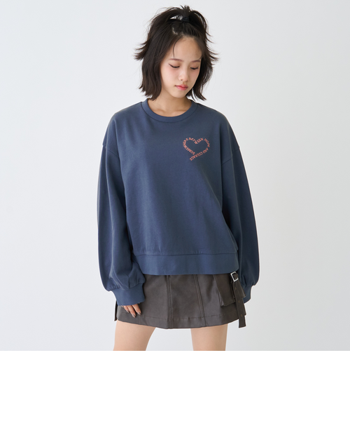 UK ダークブルートレーナーとハートロゴトレーナー スウェット トレーナー ハート トップス 長袖 薄手 プリント ロゴ