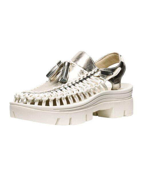 美品【KEEN】UNEEK PLT 厚底シルバー/ブラック スポーツサンダル KEEN(キーン)小さめ 厚底 タッセル UNEEK PLT TASSELL ユニーク