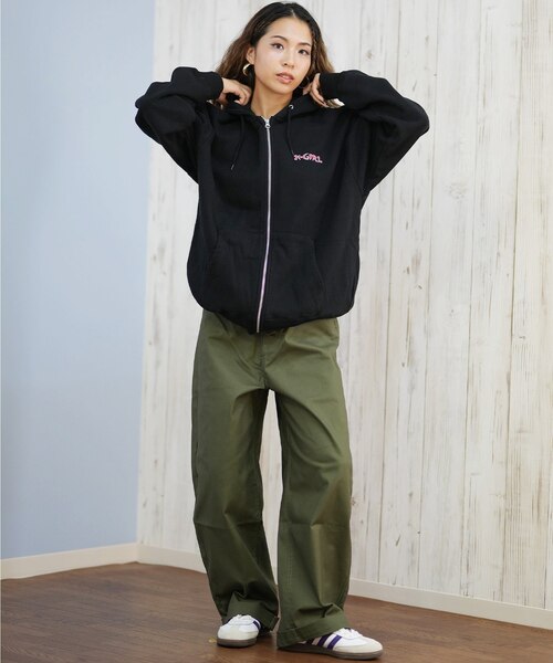 美品◼️プリーズプリーズ　ウエストバック X-GIRL/ジップアップ パーカー バックプリント ロゴ