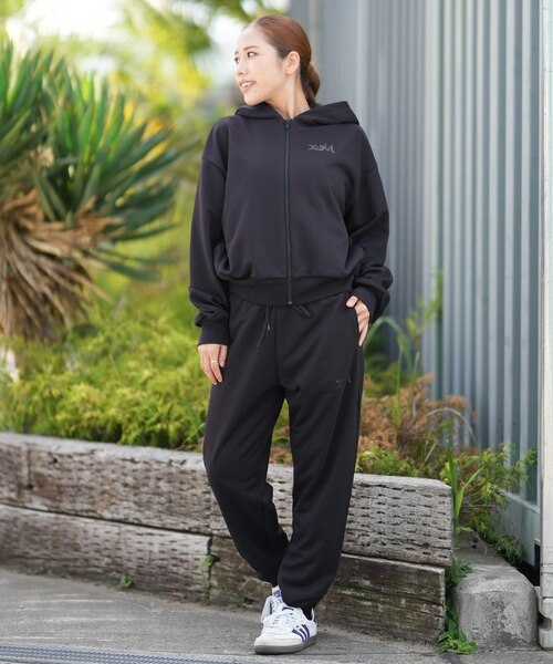 X-girl SPORTS/長袖ジップアップ パーカー ショート丈 ロゴ