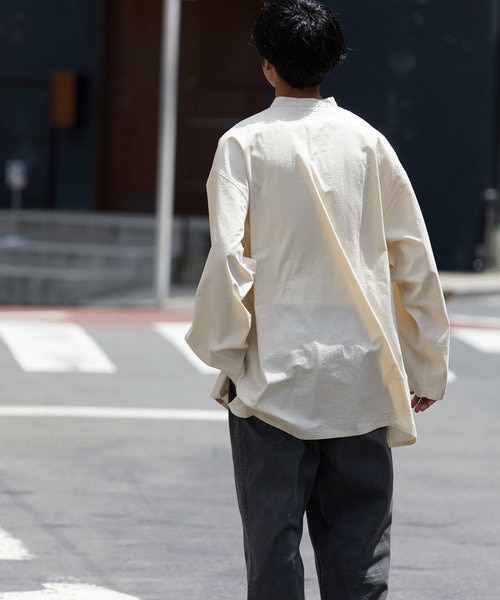 60s グランパシャツ 玉虫色 紺×黄　プルオーバータイプ 3560000025694_0101.jpg