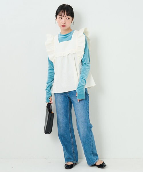 ジャガードフリルノースリーブブラウス 34