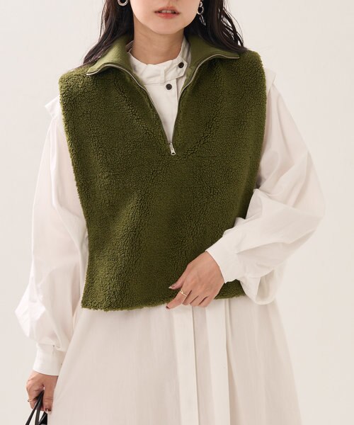 リバーシブルハーフZIPボアキルトベスト / リバーシブルハーフジップ